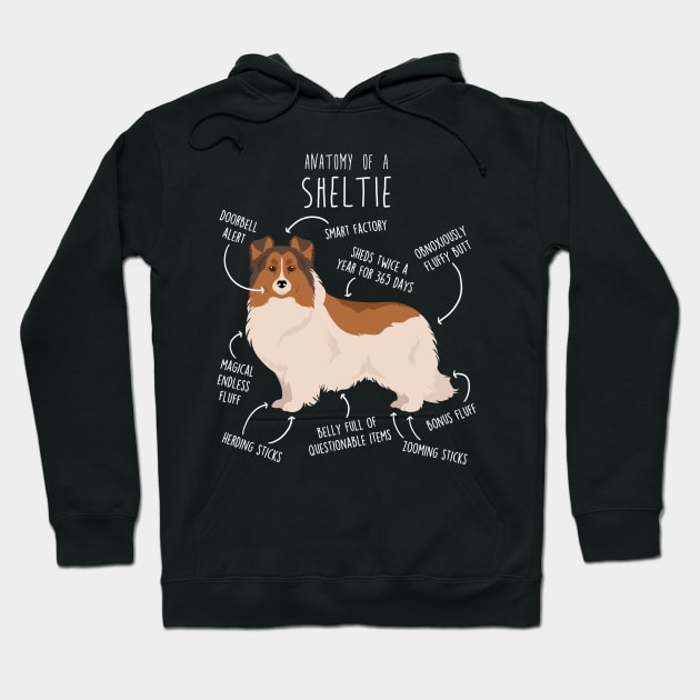 Color Headed White Sheltie Shetland Sheepdog Anatomy Hoodie by Psitta